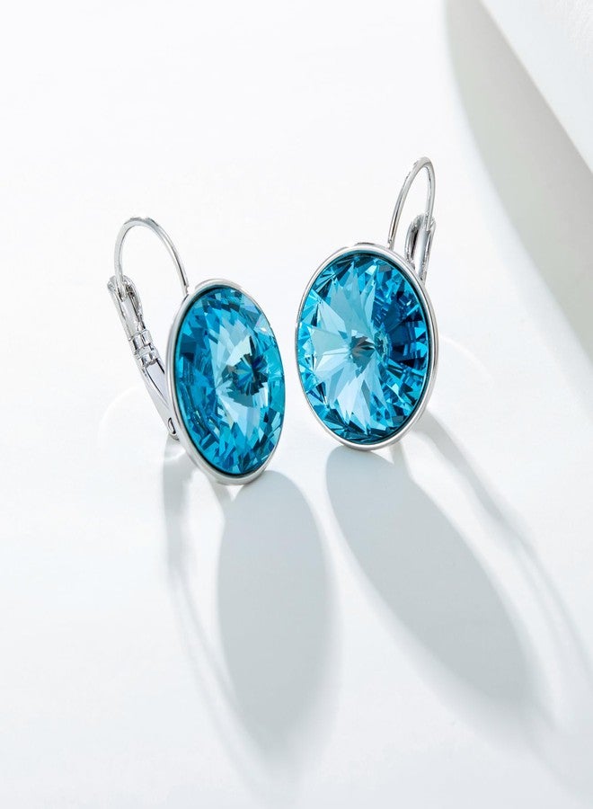 XUPING Round Blue Crystal Leverback Earrings for Women Hypoallergenic Austrian Crystal Hoop Drop Earrings Jewelry Party Gifts - Image 4