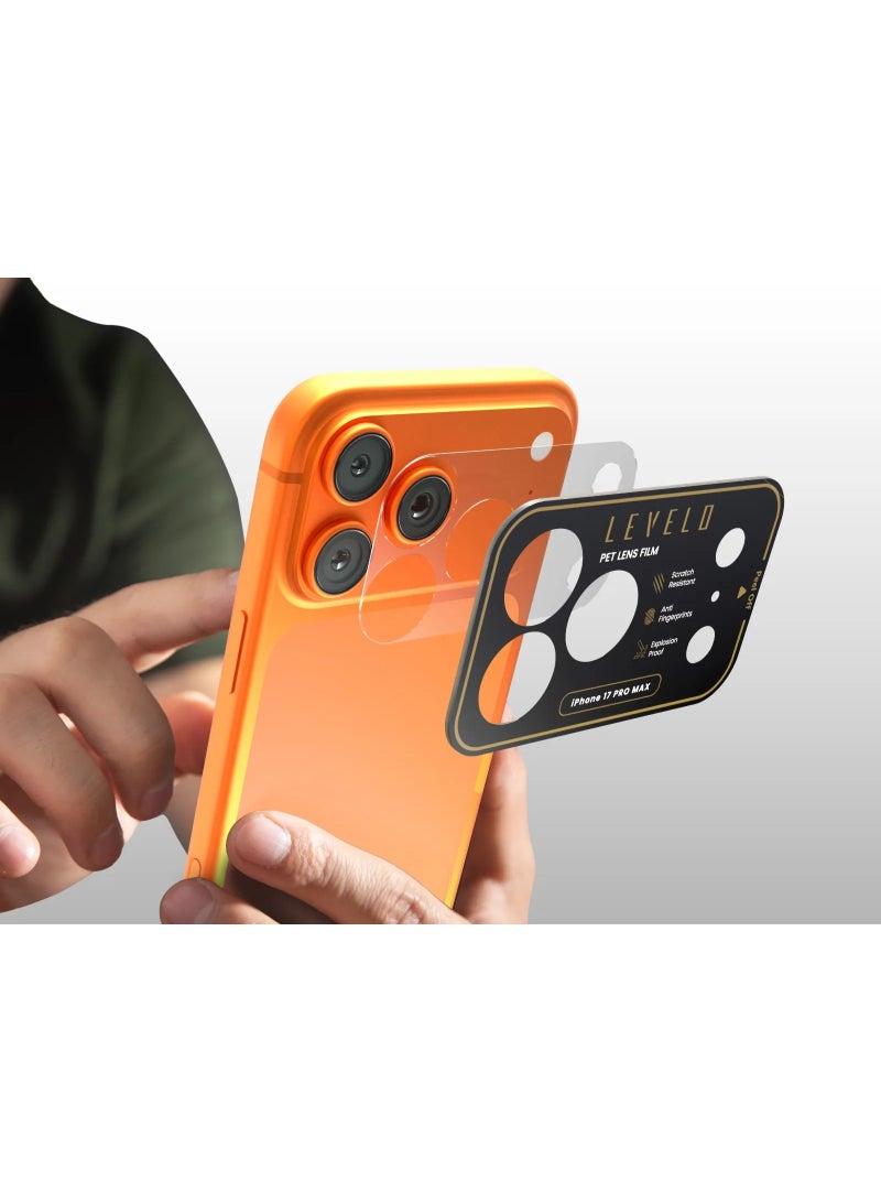 LEVELO Carlo Camera Lens Protector for iPhone 17 Pro Max with Easy Installation Kit, Bubble Free, Precision Cut Design, Scratch Resistant, Durable PET Material, Fingerprint & Smudge Resistant - Clear - Image 2