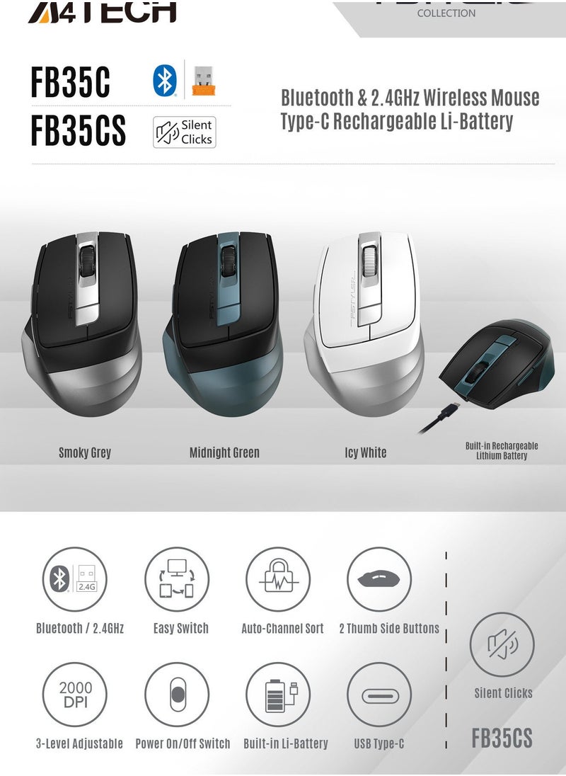 A4TECH - A4tech FSTYLER FB35CS Bluetooth / Wireless Rechargeable Silent Mouse - Image 1