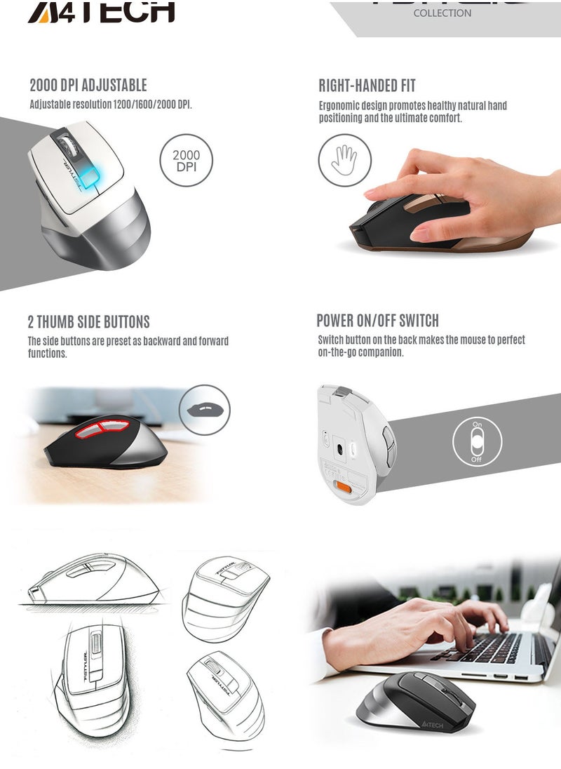 A4TECH - A4tech FSTYLER FB35CS Bluetooth / Wireless Rechargeable Silent Mouse - Image 1