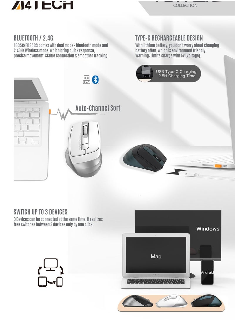 A4TECH - A4tech FSTYLER FB35CS Bluetooth / Wireless Rechargeable Silent Mouse - Image 1