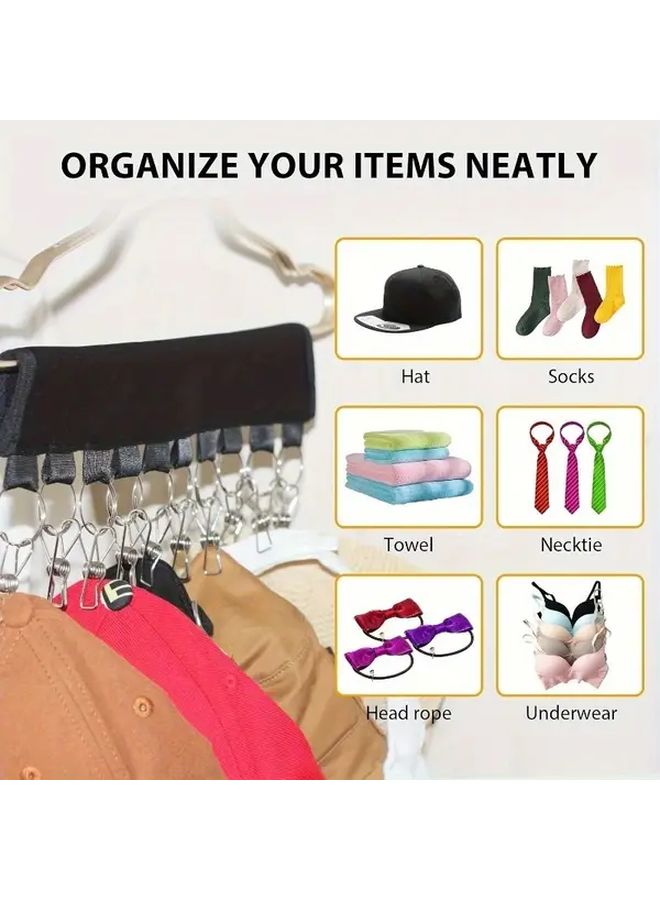 Black Hat Rack Organizer with Multiple Hooks Space Saving Closet Hanger for Caps Storage - Image 5