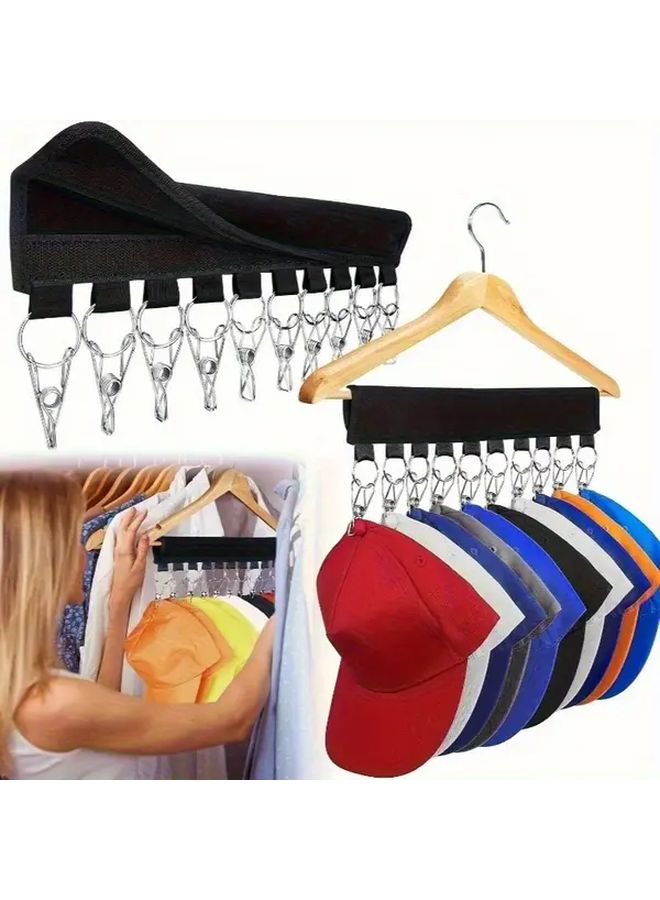 Black Hat Rack Organizer with Multiple Hooks Space Saving Closet Hanger for Caps Storage - Image 1