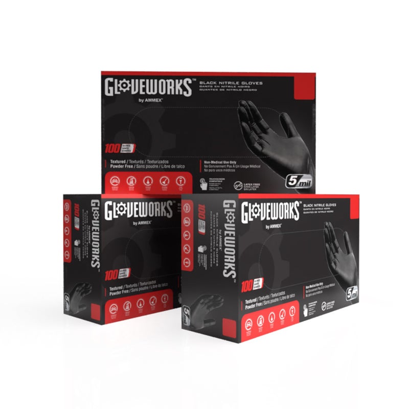GLOVEWORKS Black Nitrile Gloves for Cooking, Food Prep, Disposable, 5 Mil, For Professional Cleaning, Large, 3 Boxes of 100 - Image 1