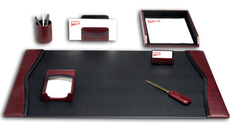 مجموعة مكتب جلد بورجوندي من دكاسو 7 قطع