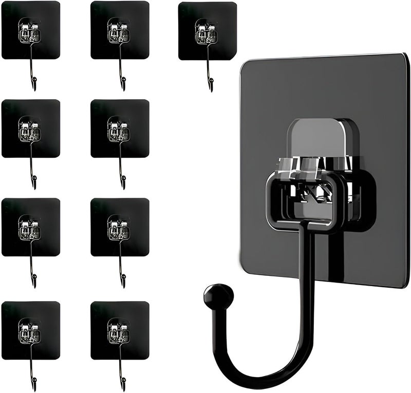 Wall Sticker Hook Pack of 10 Black Color 3Layer Material HeavyDuty Adhesive Hooks for Home Kitchen and Bathroom NoDrill Hooks for Hanging Bags Keys Towels and More  - Image 1