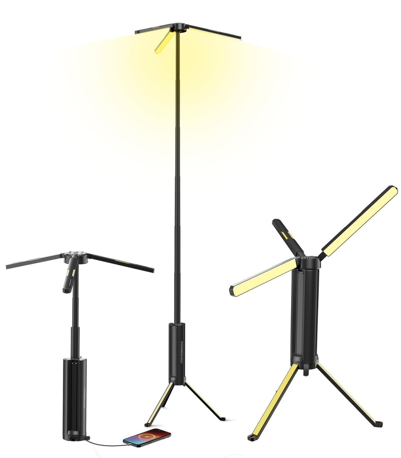 Foldable Camping Light with Power Bank Function, 15600mAh Rechargeable Battery, Top Spotlight Beam, IP54 Waterproof, 3000LM Brightness, 300ML Flashlight, Hanging Hook, Real Time Monitoring - Black