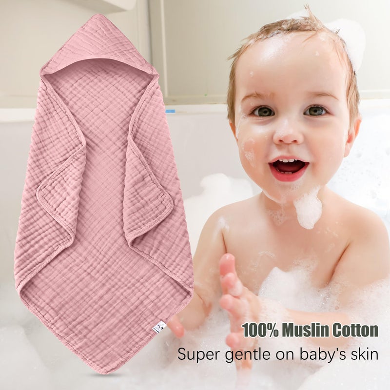 Spotted Play 2 Pack Hooded Baby Towels - 100% Muslin Cotton for Newborns, Infants, Toddlers - Large 32x32 Inch Size - Highly Absorbent and Essential for Newborn Care, Light Sakura - Image 2