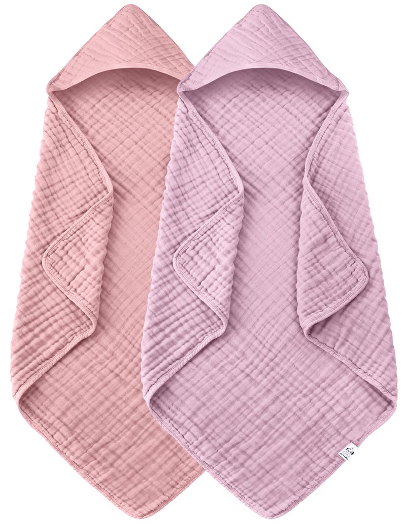 Spotted Play 2 Pack Hooded Baby Towels - 100% Muslin Cotton for Newborns, Infants, Toddlers - Large 32x32 Inch Size - Highly Absorbent and Essential for Newborn Care, Light Sakura - Image 1