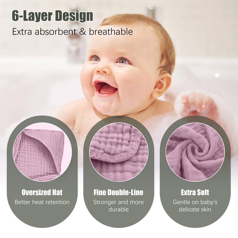 Spotted Play 2 Pack Hooded Baby Towels - 100% Muslin Cotton for Newborns, Infants, Toddlers - Large 32x32 Inch Size - Highly Absorbent and Essential for Newborn Care, Light Sakura - Image 5