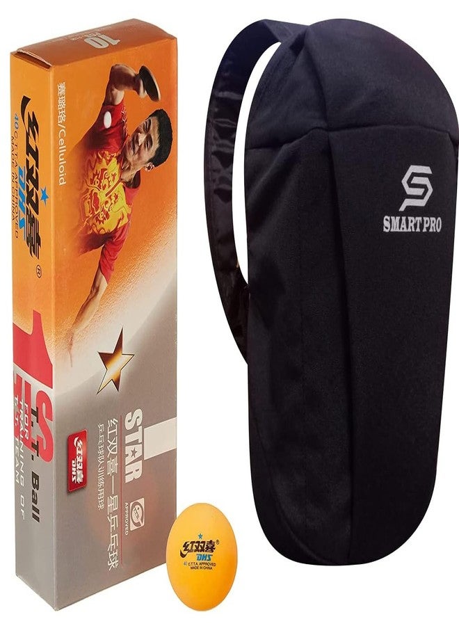 DHS TT Ball 40MM 1 Star Orange (10 Pcs Box) 90 PCS with Smart PRO TT Special Cover Speed Black - Image 1