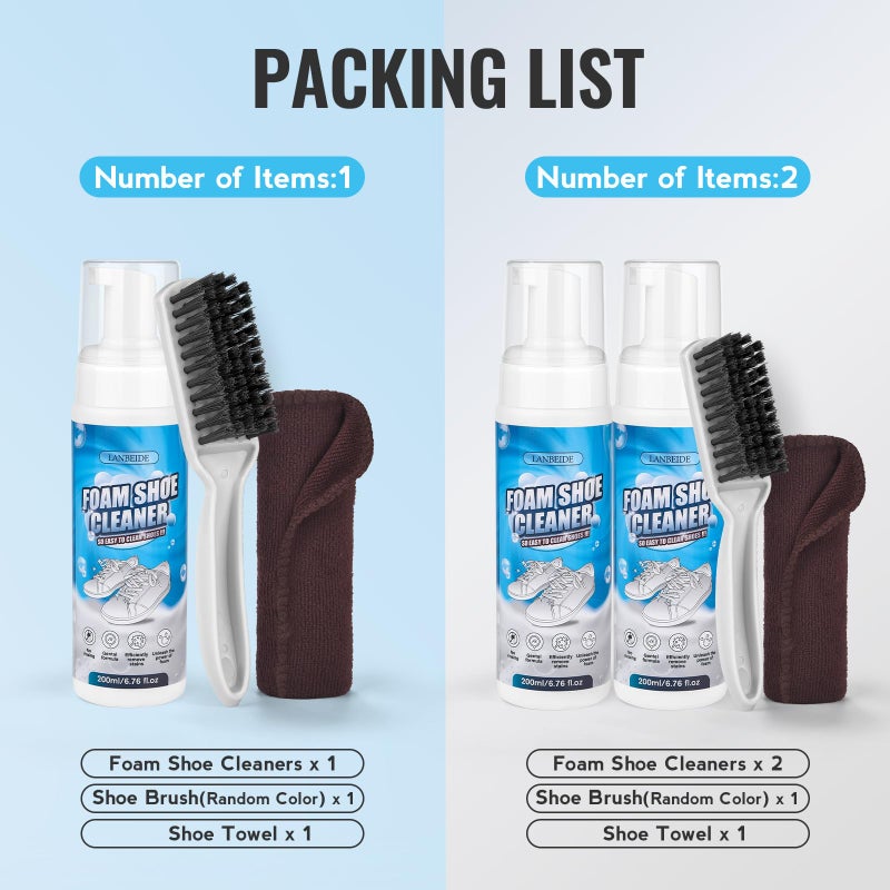 LANBEIDE Shoe Cleaner, Shoe Cleaning Kit-6.76 Oz Sneaker Cleaner with Brush and Towel, White Shoe Cleaner Works on Leather, Knit, Canvas, Suede, PU, Fabric, Boots - Image 5