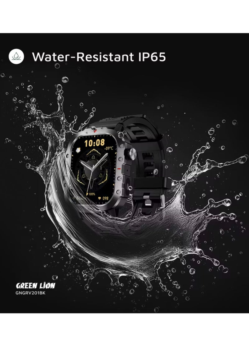 جرين ليون ساعة جرافيكس الذكية مع أوضاع رياضية متعددة، سعة بطارية 200 مللي أمبير/ساعة، التقاط عن بُعد، مستوى مقاومة الماء IP65، بلوتوث الإصدار 5.3، مراقب معدل ضربات القلب - أسود - Image 2