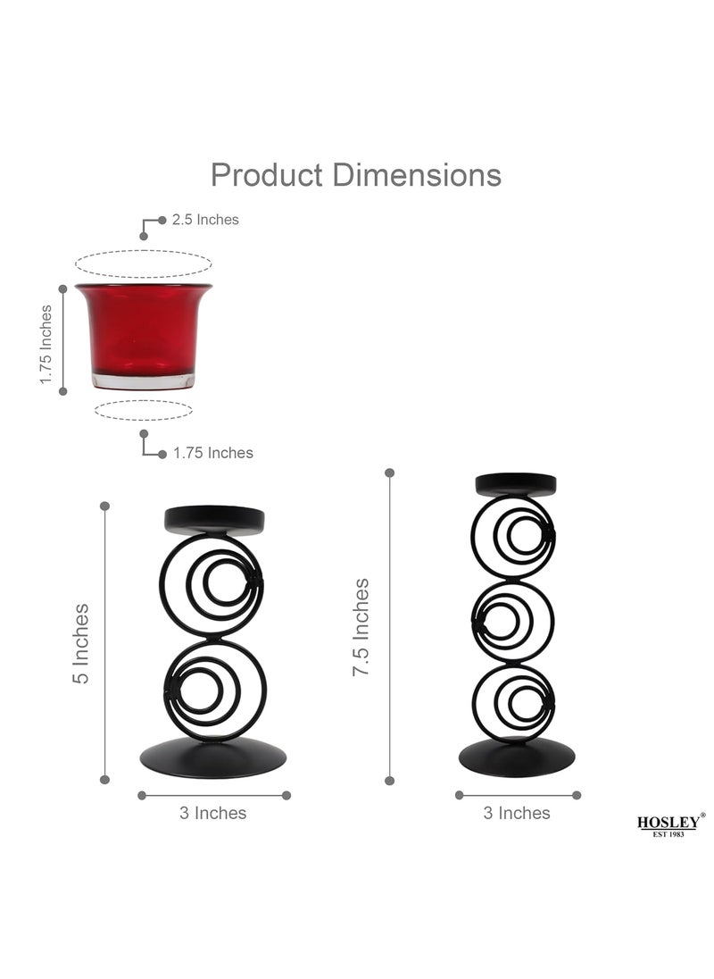 Hosley - HOSLEY Metallic Red Glass Tealight Candle Holder| Tealight Candle Holder with Glass Holder Perfect for Home Decor Tabletop Centerpiece| Pack of 2 with Pack of 2 Tealights(Black) - Image 1