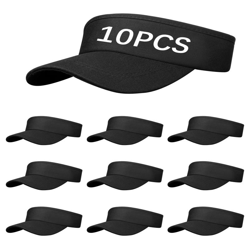 DASSNANE 10 PCS Cotton Black Visors Bulk, Adjustable Sport Sun Visor Hats, Athletic Visor Caps for Women and Men,Summer Outdoor Anti Ultraviolet for Beach Golf Tennis Baseball - Image 1