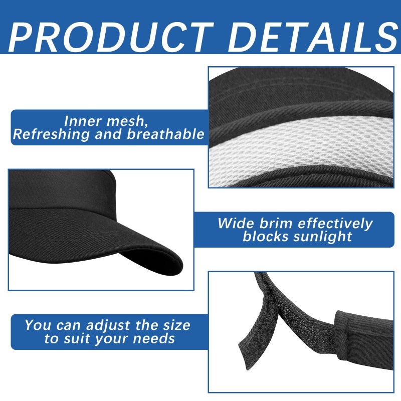 DASSNANE 10 PCS Cotton Black Visors Bulk, Adjustable Sport Sun Visor Hats, Athletic Visor Caps for Women and Men,Summer Outdoor Anti Ultraviolet for Beach Golf Tennis Baseball - Image 3