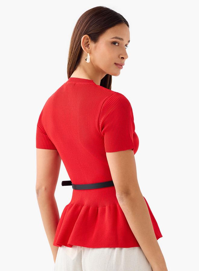 تواكستريمز بلوزة بيبلوم بياقة دائرية من كريو - Image 3