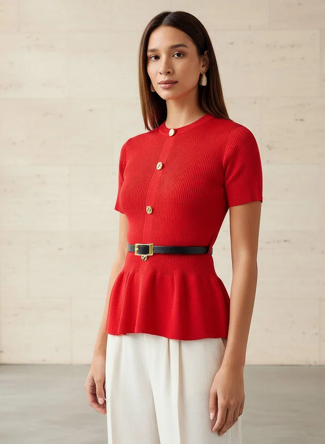 تواكستريمز بلوزة بيبلوم بياقة دائرية من كريو