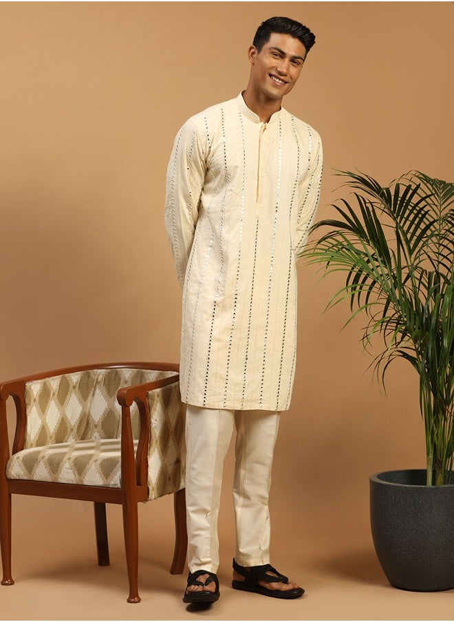 PRASHA - Men's Cream Viscose Kurta Pyjama Set - Image 1