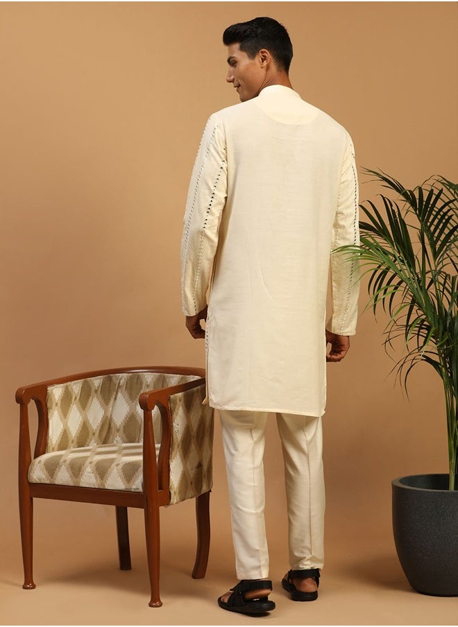 PRASHA - Men's Cream Viscose Kurta Pyjama Set - Image 1