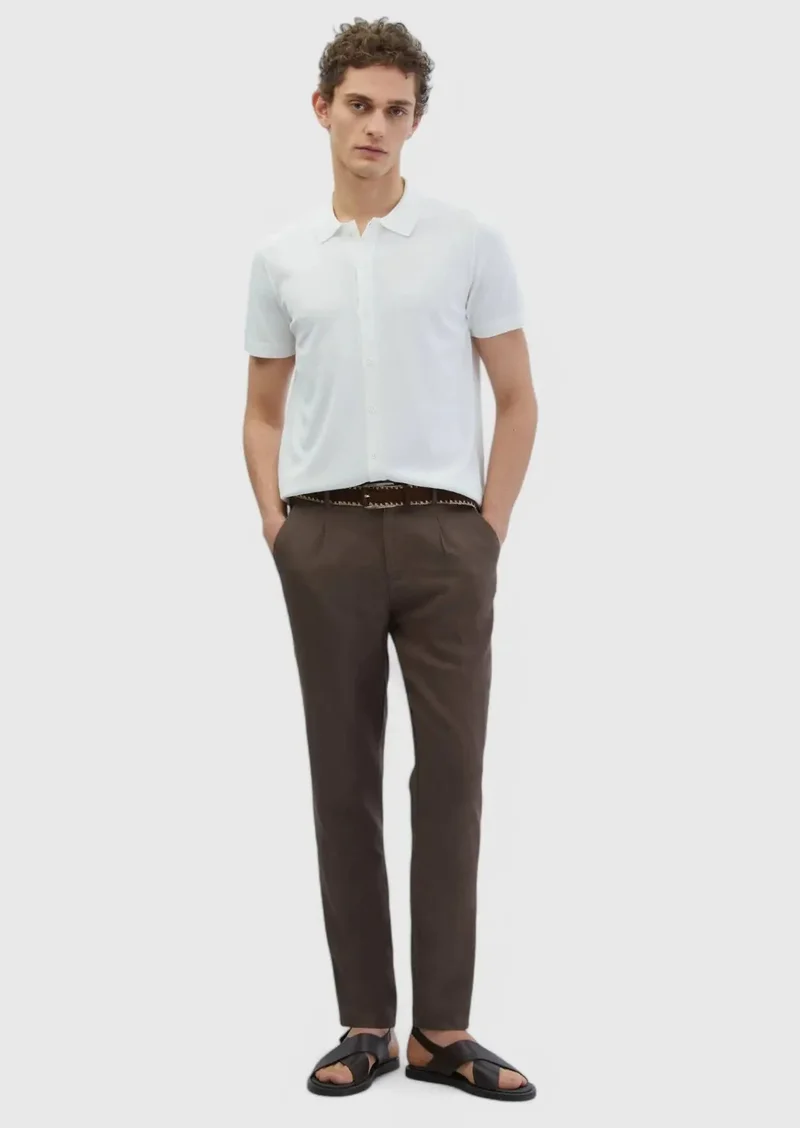RAMSEY Ecru Polo Neck Plain Knitting Cardigan