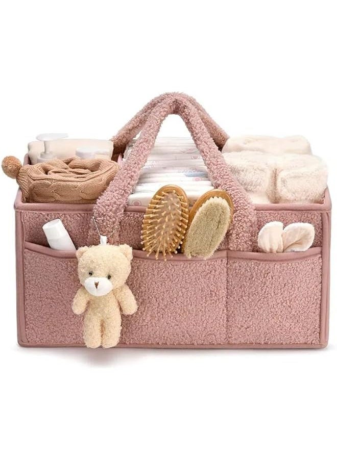 Generic Baby Diaper Caddy Organizer for Changing Table, Baby Storage Basket for Diapers and Baby Wipes, Gift for Baby Shower, Car Caddy Organizer, Nursery Diaper Organizer, Portable Diaper Storage (Pink)  - Image 1