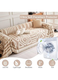 MarlaMall Sofa Slipcover, 3 Seater Boho Sofa Cover with Tassel, Ultra Soft Modern Fashion Geometric Pattern Couch Covers for Sectional Sofa, Non-Slip Washable Soft Throw Blanket,Beige(180x260cm)  - Image 5
