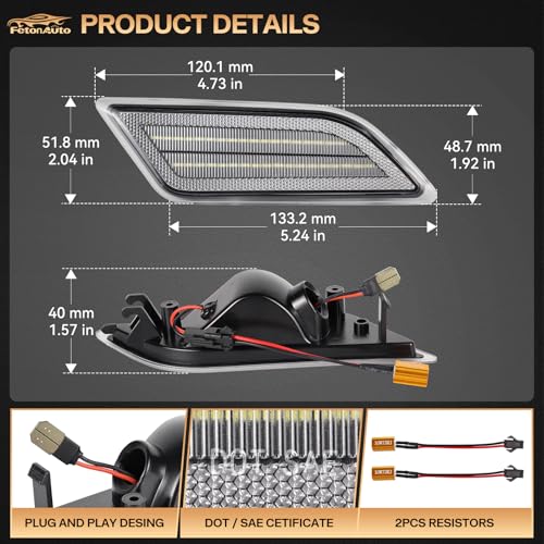 FetonAuto Clear Lens White LED Side Marker Lights For 2012-2014 Mercedes Benz W204 LCI C250 C300 C350 C-Class Sedan Coupe, 2PCS Front Fender Indicator - Image 3