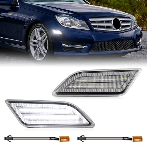 FetonAuto Clear Lens White LED Side Marker Lights For 2012-2014 Mercedes Benz W204 LCI C250 C300 C350 C-Class Sedan Coupe, 2PCS Front Fender Indicator - Image 1