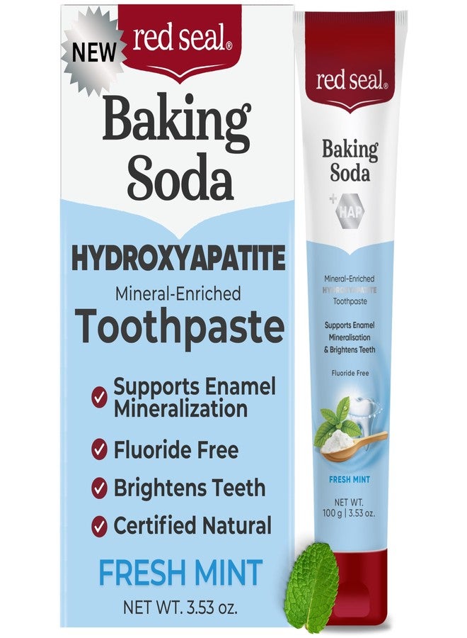 Red Seal Hydroxyapatite Baking Soda Toothpaste - Fluoride Free, NATRUE Certified Natural - Supports Enamel Mineralization and Brightens Teeth Naturally, SLS & Paraben Free, Vegan, Cruelty-Free - Image 1