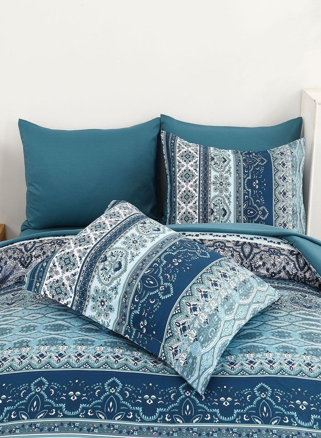 Cottolester Boho Comforter Set California King Size 8 Pieces, Teal Blue Comforter Bohemian Striped Bed in A Bag, Soft Microfiber Bedding Set for All Seasons - Image 5