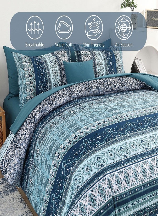Cottolester Boho Comforter Set California King Size 8 Pieces, Teal Blue Comforter Bohemian Striped Bed in A Bag, Soft Microfiber Bedding Set for All Seasons - Image 3