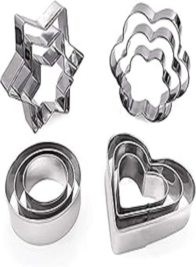 Gold Opera Flower Round Heart Star Cookie Cutters Shapes Baking Set, 12 Piece
