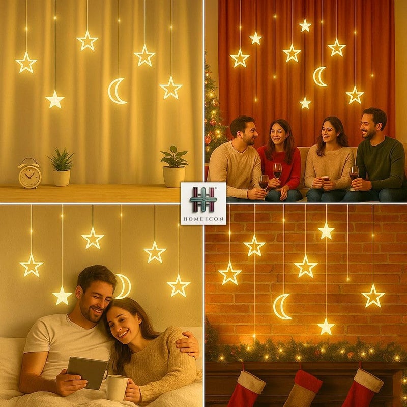 Home Icon هوم أيكون 3.5M أضواء سلسلة LED بيضاء دافئة مع نجوم وأقمار - 138 LED، تعمل بالبطارية لرمضان، العيد، حفلات الزفاف والحفلات - Image 5