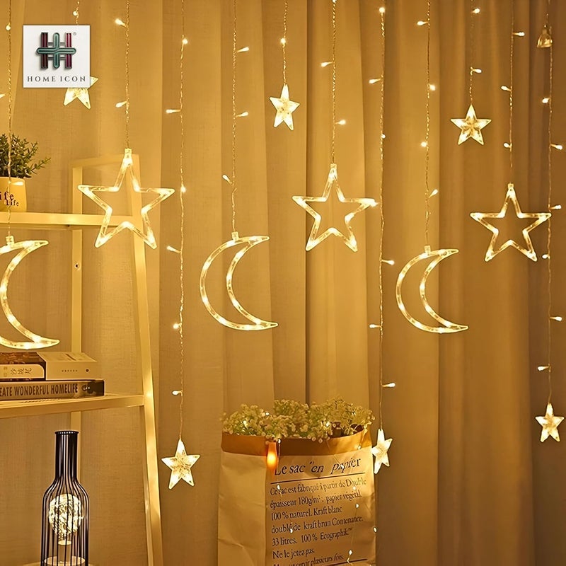 Home Icon هوم أيكون 3.5M أضواء سلسلة LED بيضاء دافئة مع نجوم وأقمار - 138 LED، تعمل بالبطارية لرمضان، العيد، حفلات الزفاف والحفلات - Image 3