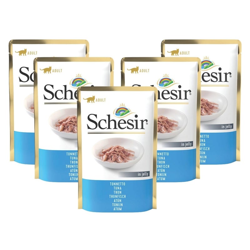 Schesir Wet Cat Food Tuna in Jelly, Natural Ingredients, Soft Texture, High Protein, Omega 3 & 6, No Additives, Ideal for Adult Cats' Daily Hydration & Health,85g x 5 Pack - Image 1
