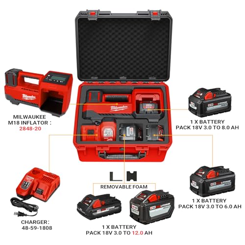 HOSOCASE Air Compressor Case for Milwaukee Inflator Waterproof Hard Cases for Milwaukee M18 Cordless Tire Inflator 284820 Air Pump Storage Box for Milwauke Tool 30 to 120Ah Battery Charger Case Only - Image 3