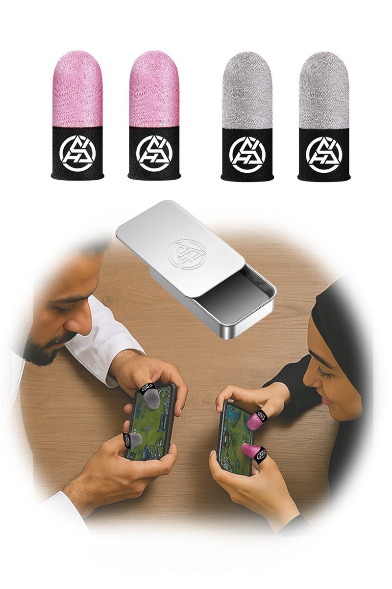 2 Pairs Gaming Finger Sleeves (Black & Pink) with Storage Box - Ultra-Thin, Anti-Sweat & Breathable Finger Gloves for PUBG/COD/Mobile Legends - Perfect Gift for Arab Gamers Couples  - Image 1