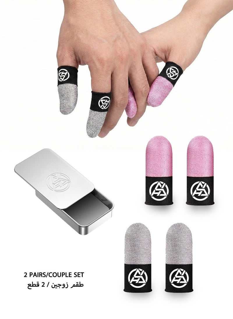 2 Pairs Gaming Finger Sleeves (Grey & Pink) with Storage Box – Ultra-Thin, Anti-Sweat Thumb Sleeves for Mobile Gaming, PUBG, COD - Image 2