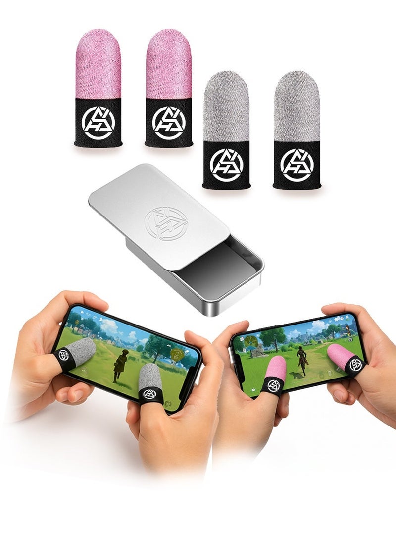 2 Pairs Gaming Finger Sleeves (Grey & Pink) with Storage Box – Ultra-Thin, Anti-Sweat Thumb Sleeves for Mobile Gaming, PUBG, COD - Image 1
