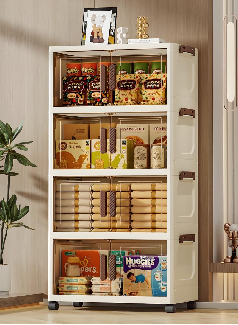 XiuWoo 4 Layer Foldable Storage Cabinet with Wheels, Stackable Storage Box for Home, Bedroom, Living Room - Image 1