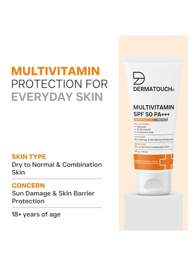 DERMATOUCH Multivitamin Spf 50 Pa+++ Sunscreen Gel For All Skin Types | Uva-Uvb Protection |Zero White Cast | Unisex | 50G - Image 1
