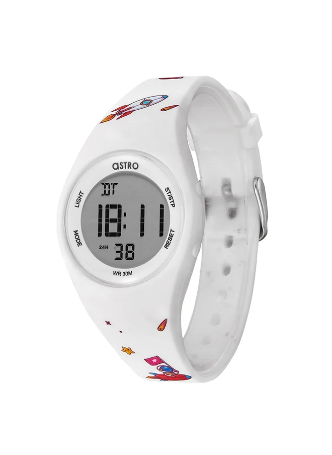 ASTRO Astro Kids Watch, Digital Display and PU Strap - A23904-PPWW-SP, White-Space Print