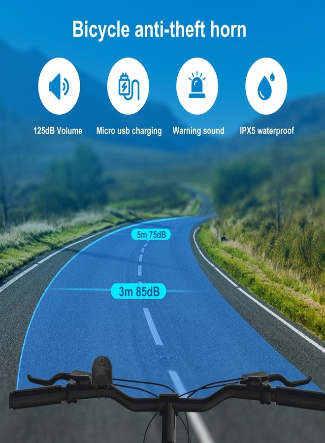 Chrisphil Bike Electronic Horn for Adult, 125dB Loud Cycling Bell with Anti-Theft Alert USB Rechargeable Waterproof Feature for Road/Mountain Urban Bikes Cycling Tricycle Bells (Blue) - Image 5