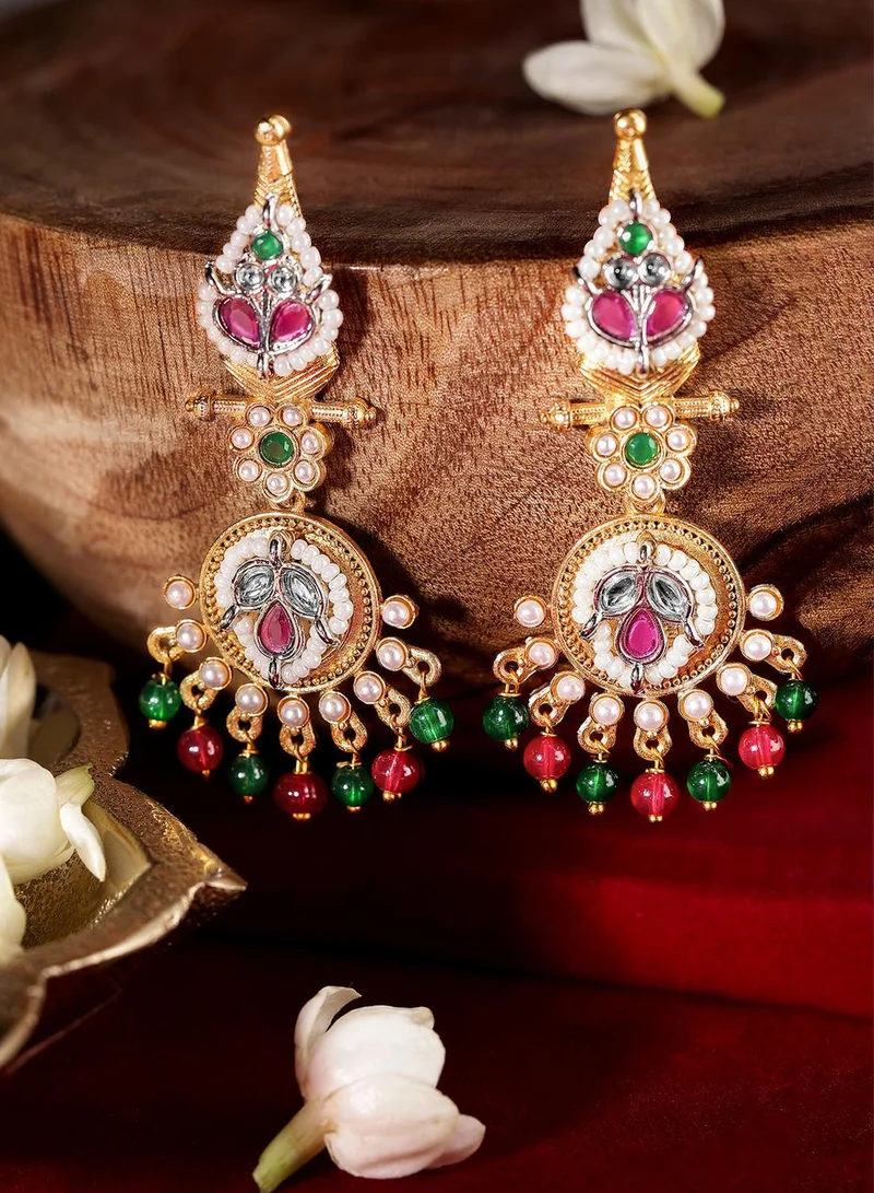 ISHIN Multi Colour Warm Metallic Plated Beads Drop Earring