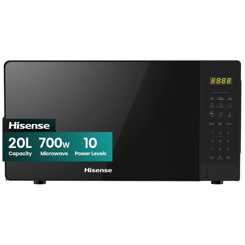 Hisense 20L Solo Microwave Oven, 700W Output Power,6 Present Menus,Time&Weight Defrost,10-levels of Power,Express Cook,Eco and Mute,Multiphase Cooking,Timer,Child Lock (H20MOBS17 Black) 20 L 700 W H20MOBS17 Black