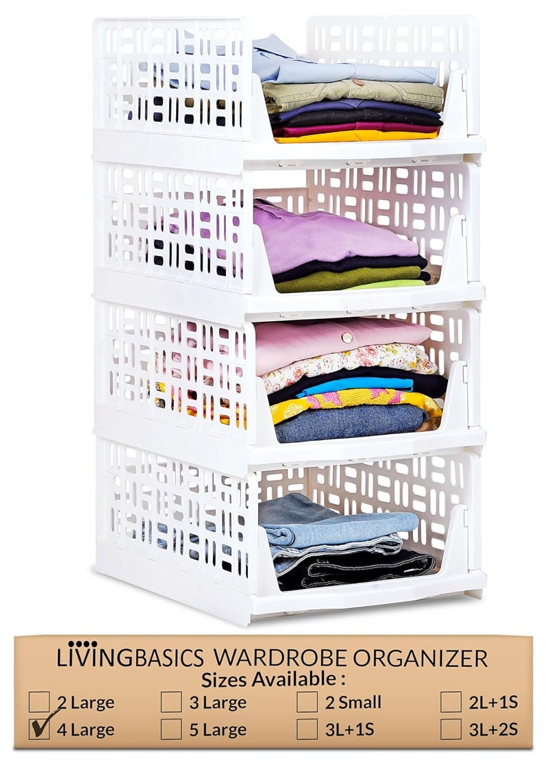 LIVINGBASICS Wardrobe Organizer for ClothesClothes Organiser for WardrobeFoldable Wardrobe OrganizerCloset Organizer for WardrobeStackable Dress Organiser for Cupboard 4 Large Plastic - Image 1