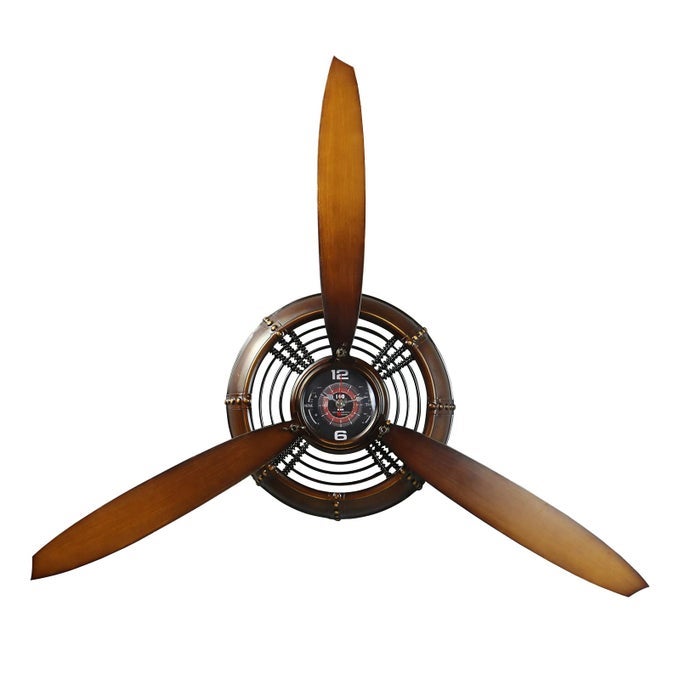 METAL WALL DECOR ART ANTIQUE AIRPLANE PROPELLER AVIATION WALL CLOCK FOR LIVING ROOM BEDROOM RUSTIC WALL SCULPTURES CLAYBANK 295264 INCHES