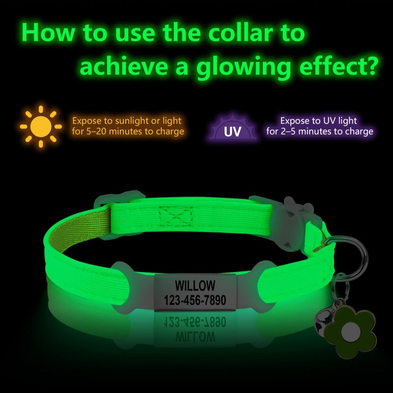Pink Glow In The Dark Cat Collar With Removable ID Tag Laser Engraved Pet Information Up To 26 Characters Adjustable Size Night Safe For Cat Travel - Image 4