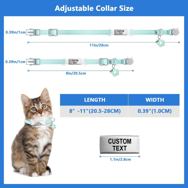 Pink Glow In The Dark Cat Collar With Removable ID Tag Laser Engraved Pet Information Up To 26 Characters Adjustable Size Night Safe For Cat Travel - Image 3